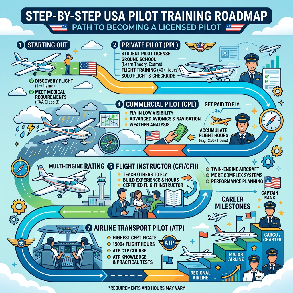 how to become a pilot in usa training steps